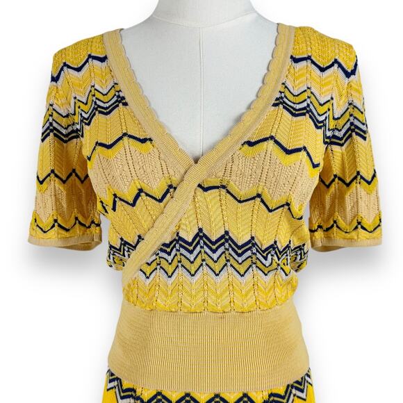 Sandro Paris Womens Zig Zag Wrap Top Midi Skirt 2PC Set 1 / XS Yellow - Picture 4 of 16